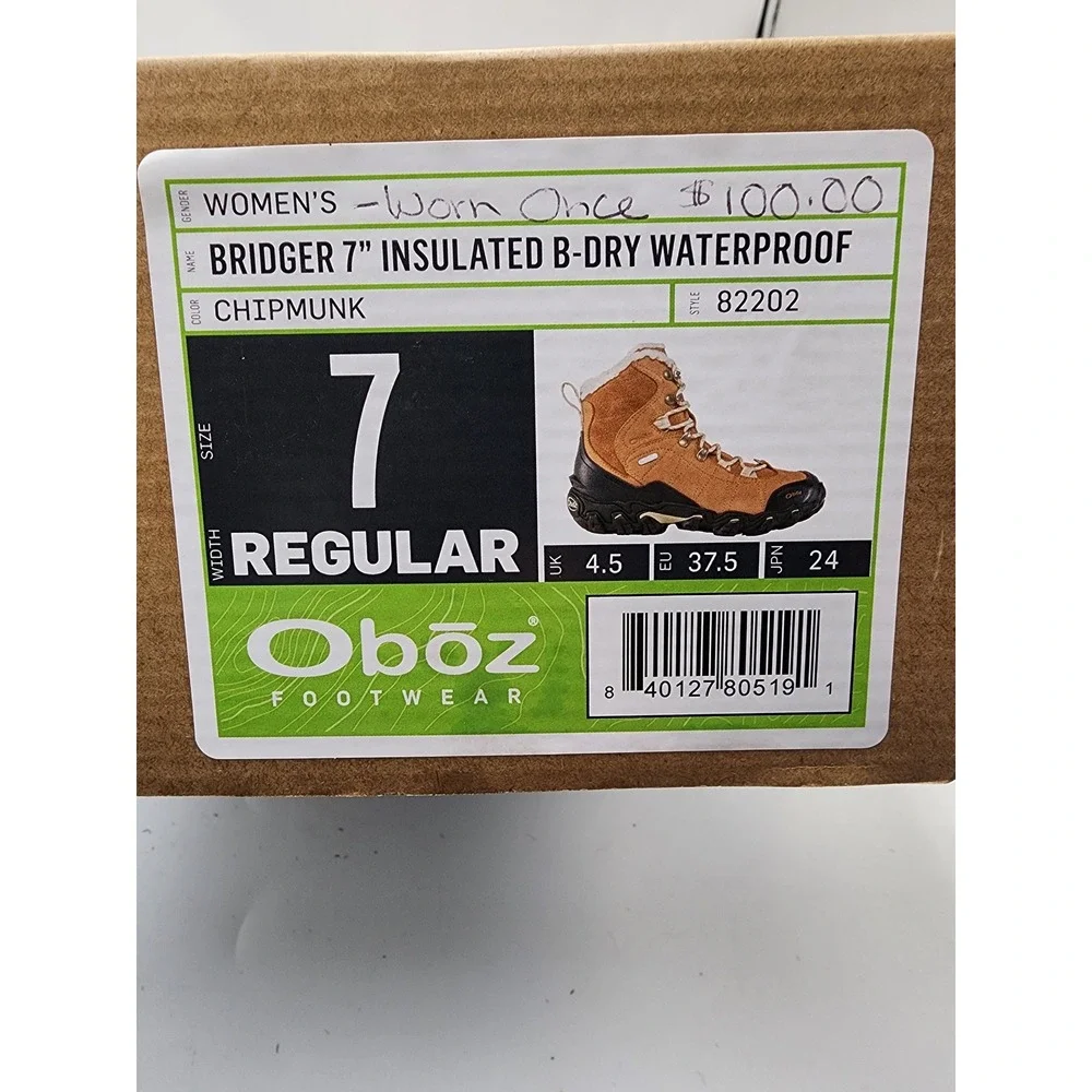 Oboz Bridger 7‎ Insulated B-DRY Waterproof Winter Hiking Boots Chipmunk Brown 7